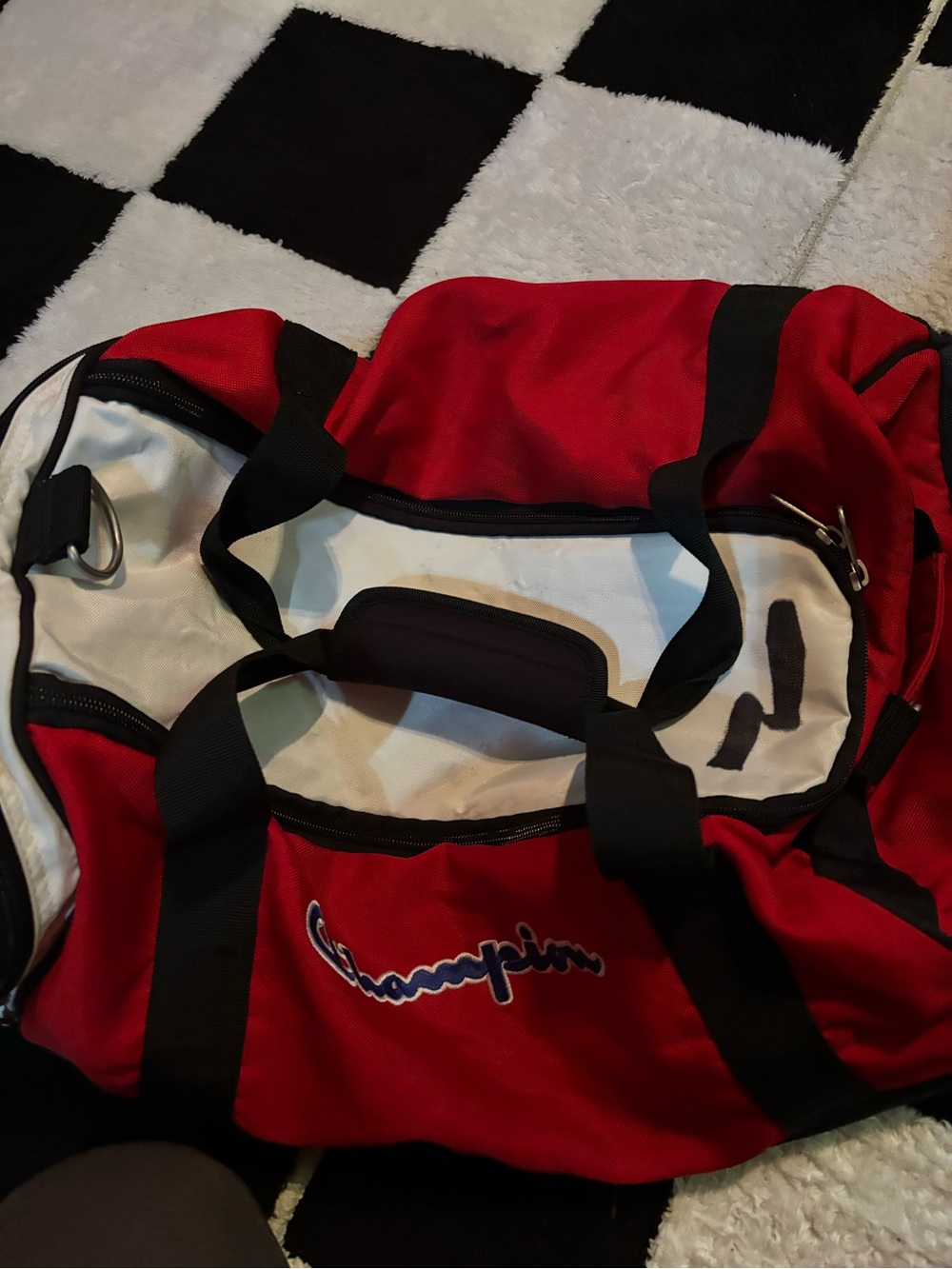 Champion Red and White Athletic Duffel with Black Accents